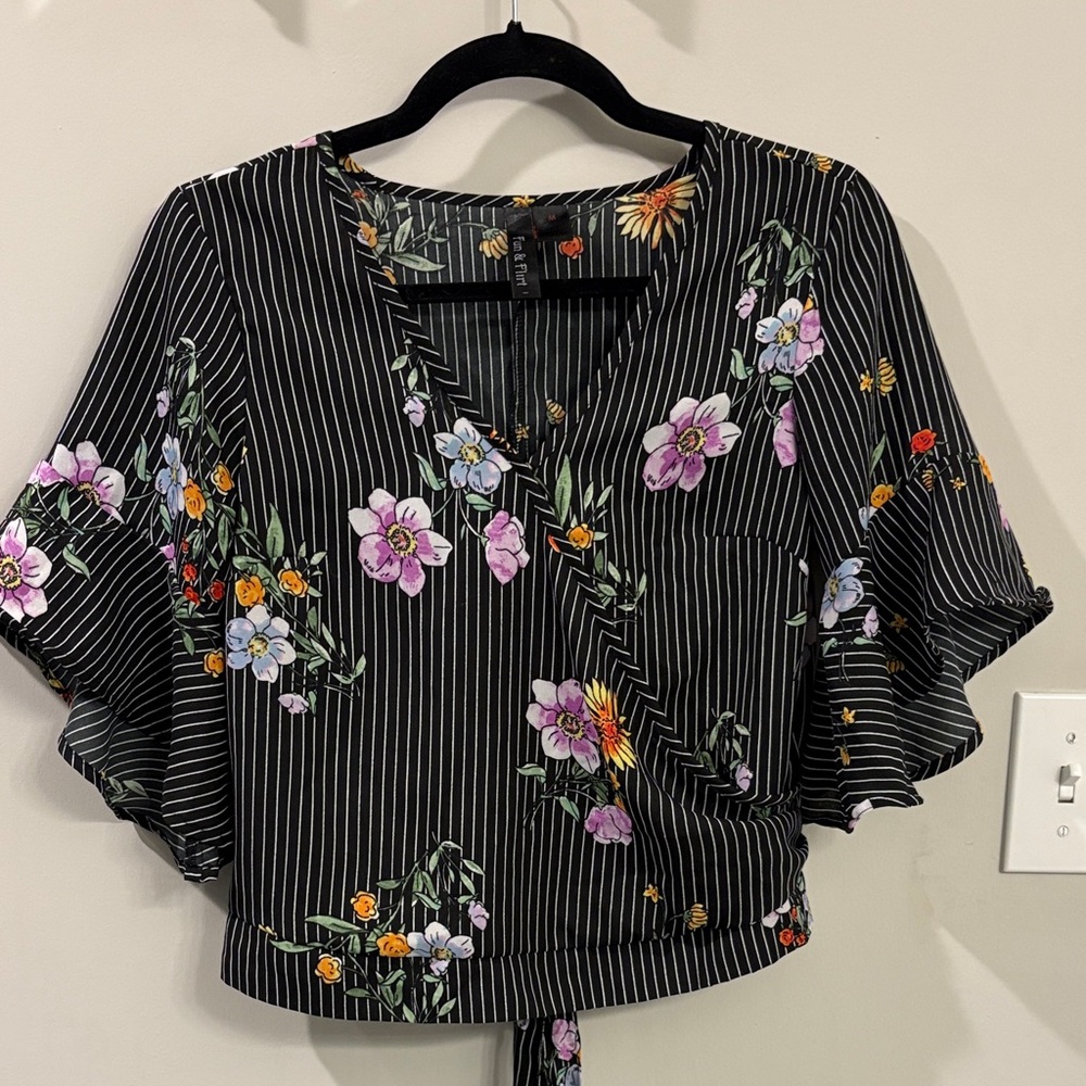 Floral Black Striped Blouse